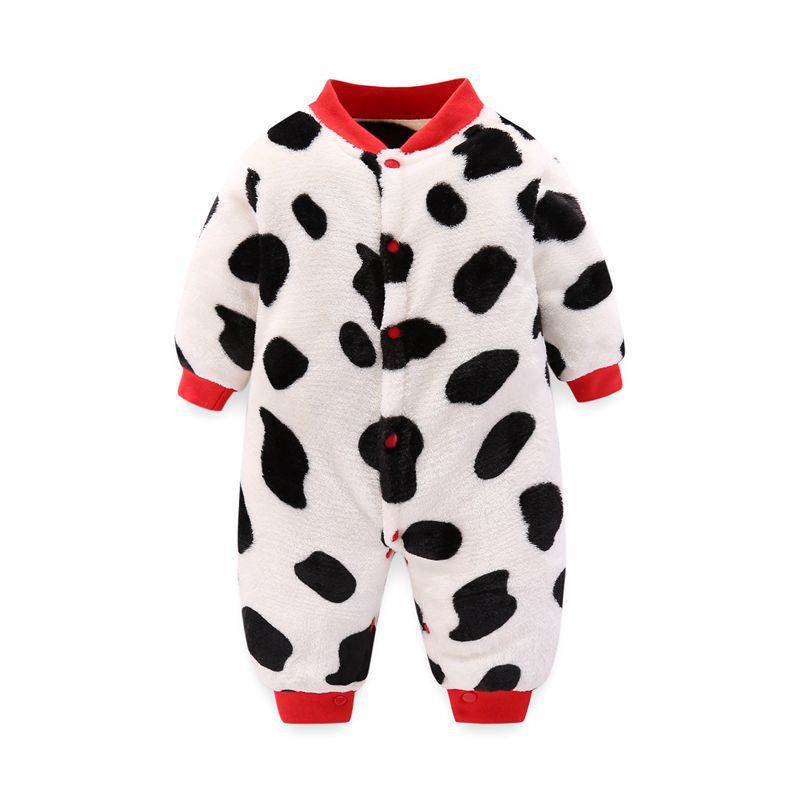 Baby Toddler Long Sleeve Romper Set - Thickened Cartoon Jumpsuit for Autumn - White, 1-2 Years