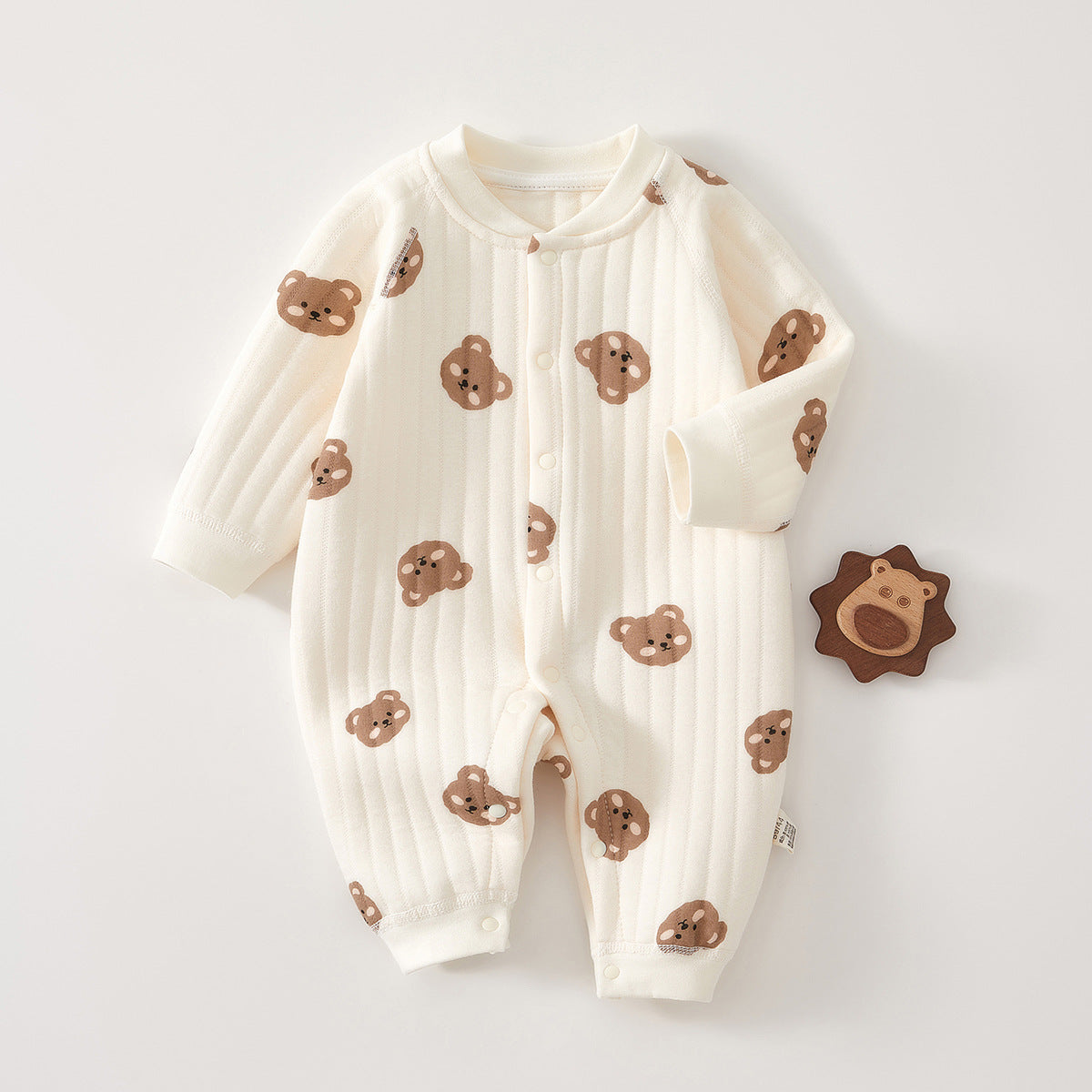 Baby onesie Spring and autumn knitted long sleeve breathable comfortable cotton clamped climbing suit - Light Blue, 9-12 Months