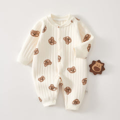Baby onesie Spring and autumn knitted long sleeve breathable comfortable cotton clamped climbing suit - Light Blue, 9-12 Months