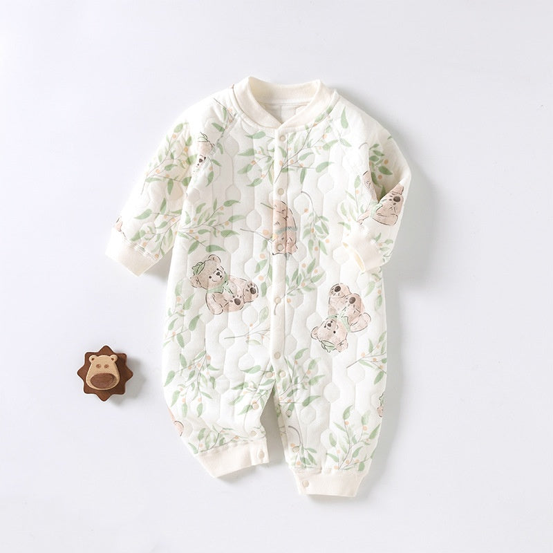Baby clothes autumn and winter cute printed warm and soft cotton jumpsuit - Red, 2-3 Years