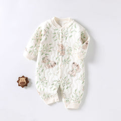 Baby clothes autumn and winter cute printed warm and soft cotton jumpsuit - Light Yellow, 1-2 Years