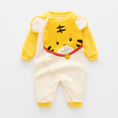 Organic Tiger Printed Cotton Baby Romper for Spring and Autumn - Yellow, 1-2 Years