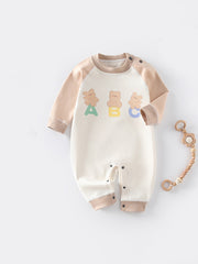 Spring and fall baby onesie antibacterial baby crawling suit - Brown, 9-12 Months