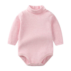 Baby autumn and winter long sleeve high neck warm belly protection with thick bottom triangle fart onesie - Pink, 9-12 Months