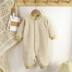 Baby autumn and winter velvet striped warm pajamas long sleeve crawling suit - Blue / 0-3 Months