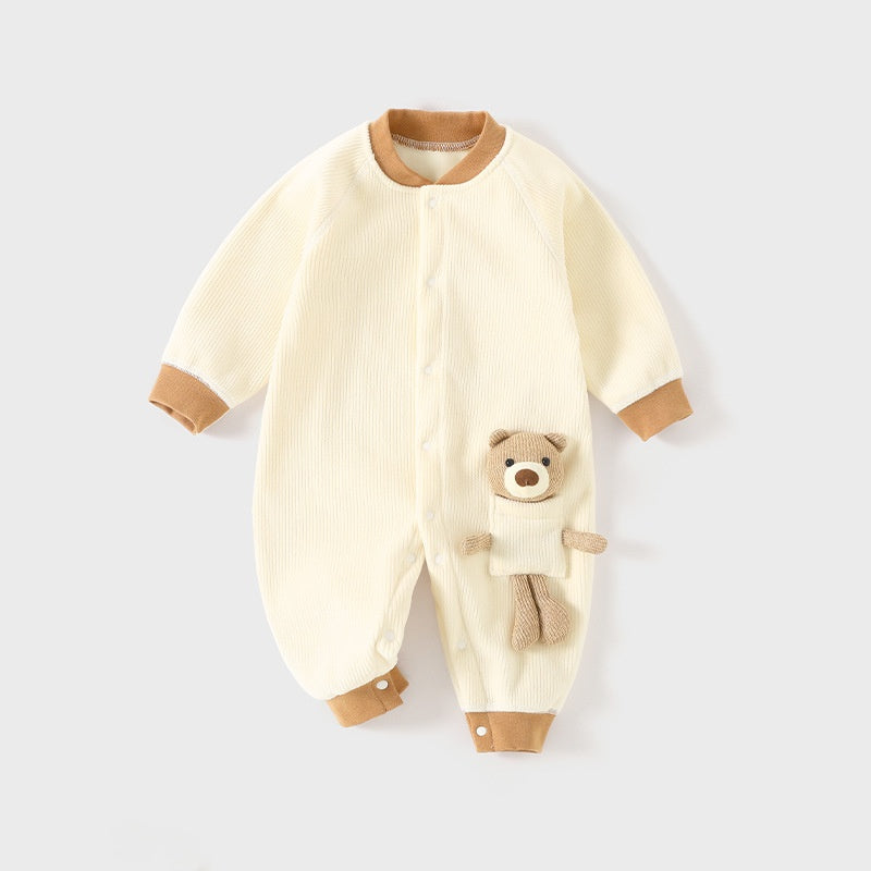 Baby onesie Spring and autumn clothing newborn crystal fleece bear super cute ha clothing crawling suit - Green, 2-3 Years