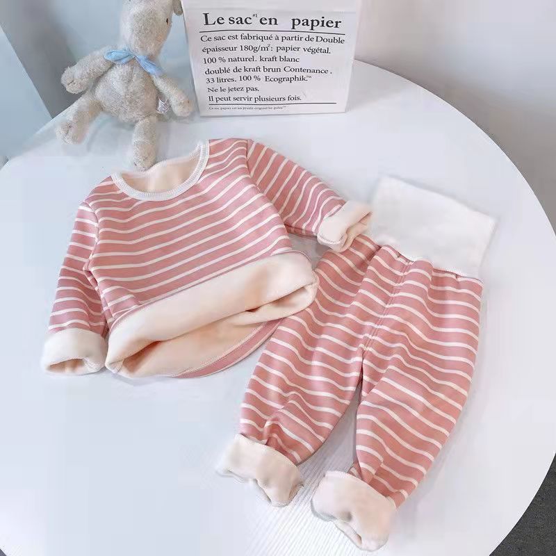 Baby Striped Thermal Cotton Set - Pink, 4-5 Years