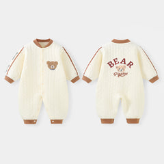 Unisex jumpsuit Spring and Autumn air clamp thin cotton warm baby clothing Bear - Beige, 9-12 Months
