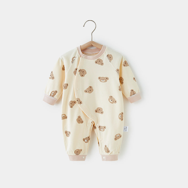 Baby onesie Spring and winter Bear Print cotton long sleeve base newborn clothes - Brown, 9-12 Months