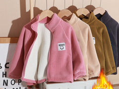 Velvet Cotton-Padded Winter Jacket - Beige, 5-6 Years
