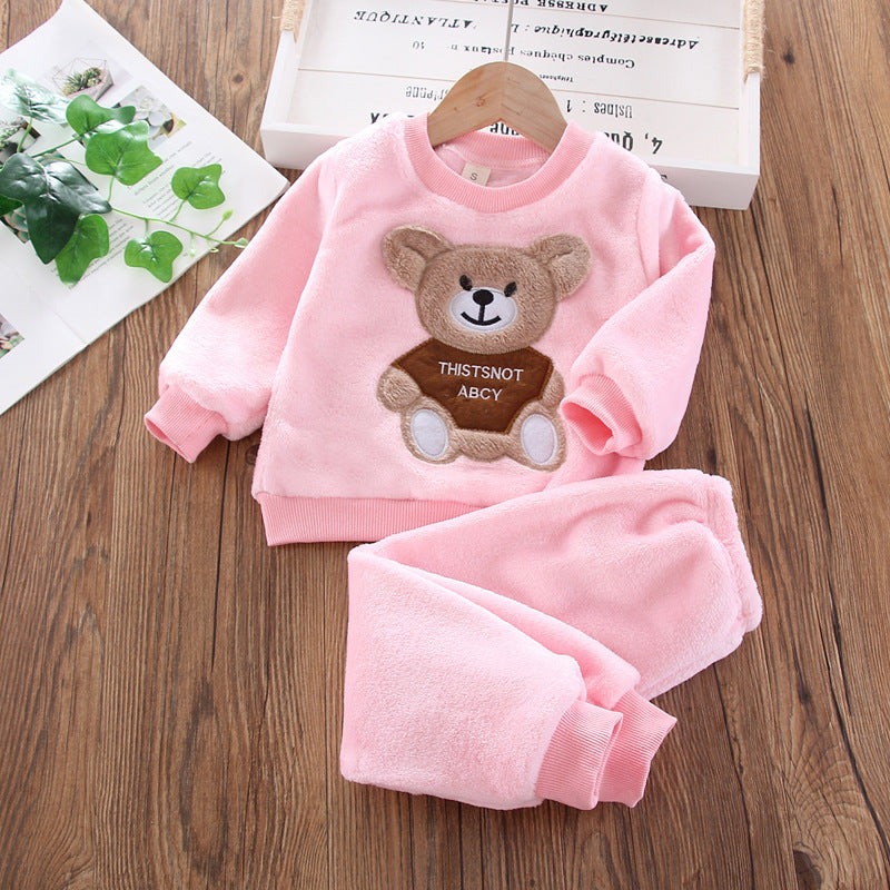 Coral Bear Velvet Two-Piece Pajama Set - Pink, 3-4 Years