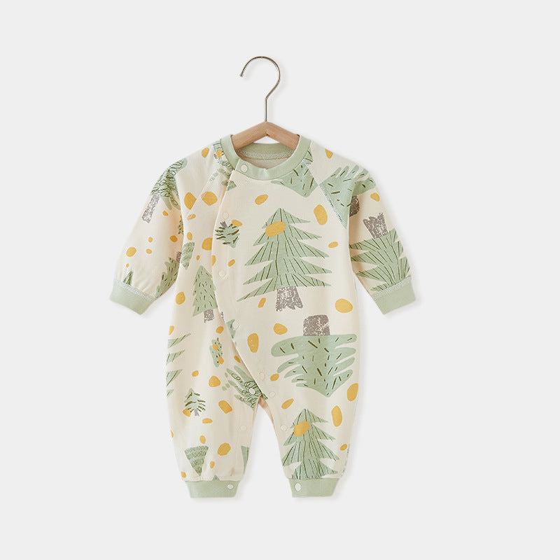 Baby onesie Spring and winter Tree printed cotton long sleeve base newborn clothes - Green, 1-2 Years