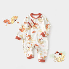 Baby boy romper long cotton cute pattern spring autumn winter baby clothes baby girl jumpsuit - Coral, 9-12 Months