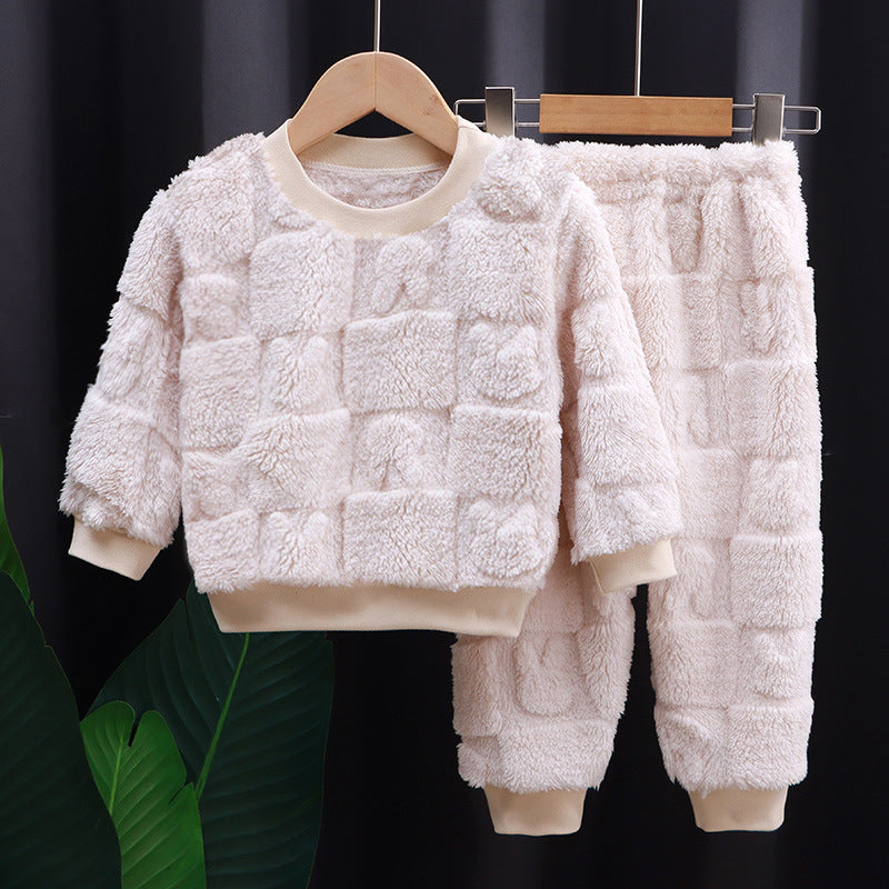 Toddler Kids Boys Girls Winter Long Sleeve Cartoon Prints Fleece Pajamas & Tops Pants - Antique White, 8-9 Years