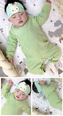 Baby spring and autumn knitted velvet side open long sleeve onesie double-sided woolen warm pajamas - Pink, 1-2 Years