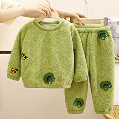 Childrens autumn and winter warm fleece and thick pajamas set - Grey, 7-8 Years