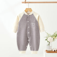 Unisex baby fall and winter onesie Wool silk BEAR warm clothing - Grey, 1-2 Years