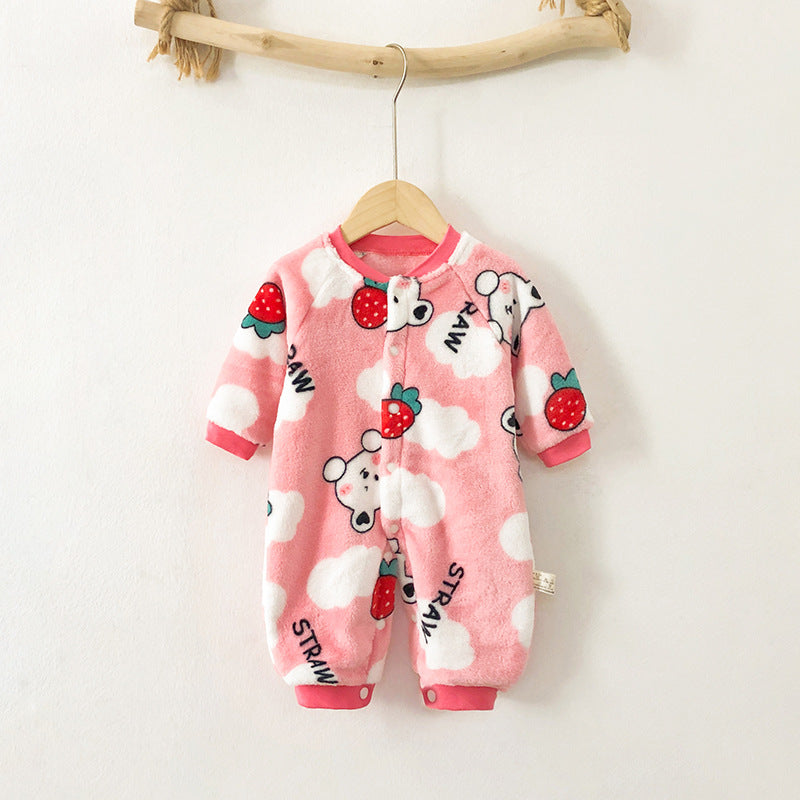 Winter Thickened Velvet Bunny Sleepwear Onesie - Pink, 3-6 Months