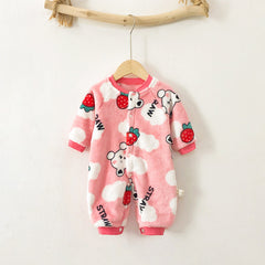 Winter Thickened Velvet Bunny Sleepwear Onesie - Pink, 1-2 Years