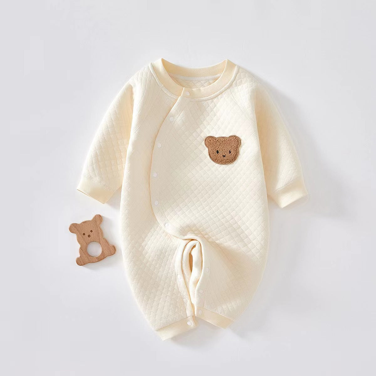 Unisex baby onesie Warm spring and winter padded climbing suit newborn vest pure cotton set - Beige, 2-3 Years