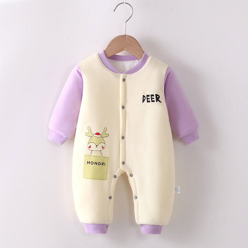 Winter cotton unisex baby comfort cartoon thickened warm one-piece padded Romper - Purple, 1-2 Years