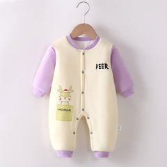 Winter cotton unisex baby comfort cartoon thickened warm one-piece padded Romper - Purple, 1-2 Years