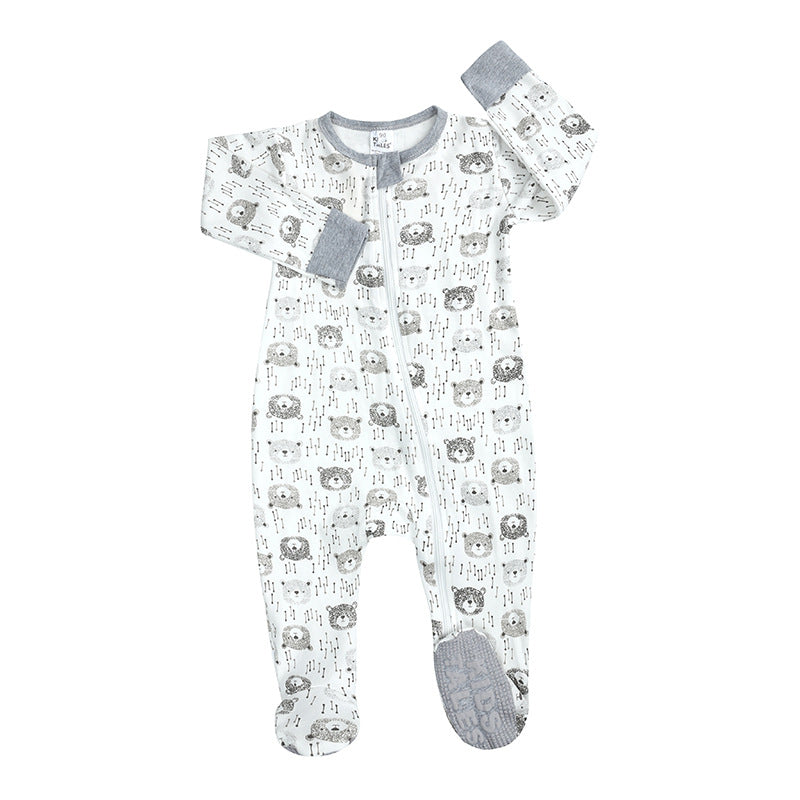 Baby Romper Bear Cotton Baby Footwear Zipper Non-Slip Newborn Baby Romper Infant Clothes Bodysuit - Grey, 3-6 Months