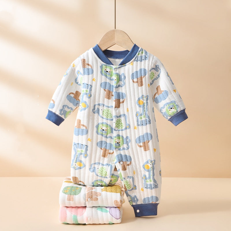Newborn onesie autumn and winter cotton warm climbing clothes for boys and girls babies out long-sleeved clothes - Yellow, 9-12 Months