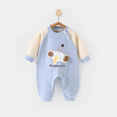 Baby spring and winter velvet and velvet cartoon elephant warm thick onesie - Brown, 9-12 Months