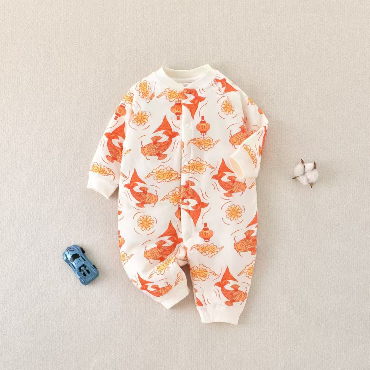 Unisex Warm Cotton Jumpsuit - Orange, 9-12 Months