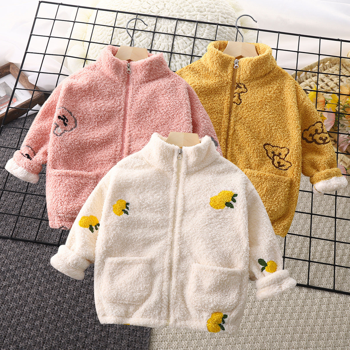 Childrens spring and autumn warm coral velvet autumn and winter fleece jacket - Blue, 8-9 Years