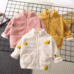 Childrens spring and autumn warm coral velvet autumn and winter fleece jacket - Orange, 7-8 Years