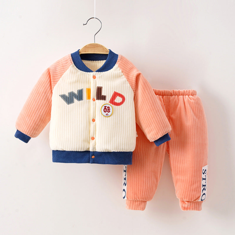 Unisex Baby Flannel 2pcs Winter Suit - Orange, 1-2 Years
