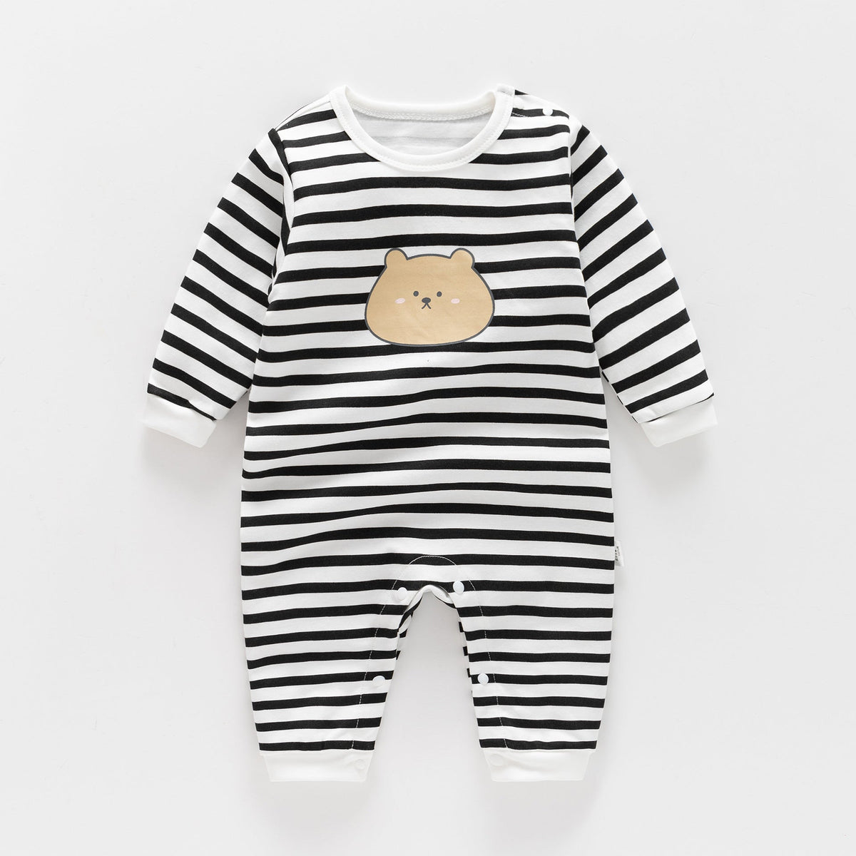 Organic Striped Printed Cotton Baby Romper for Spring and Autumn - Black, 3-4 Years
