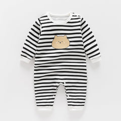 Organic Striped Printed Cotton Baby Romper for Spring and Autumn - Black, 3-4 Years