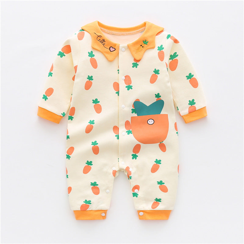 Organic Carrot Printed Cotton Baby Romper for Spring and Autumn - Orange, 2-3 Years