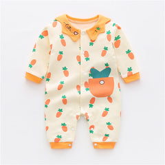 Organic Carrot Printed Cotton Baby Romper for Spring and Autumn - Orange, 3-4 Years