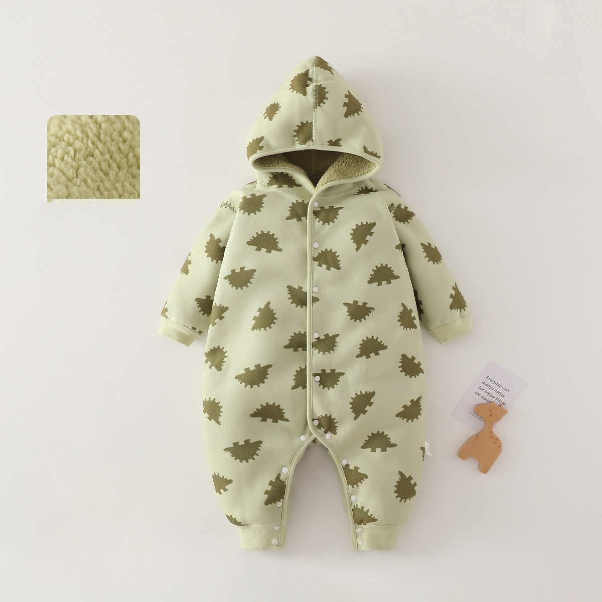 Unisex Cotton Fleece Hooded Onesie - Green, 1-2 Years