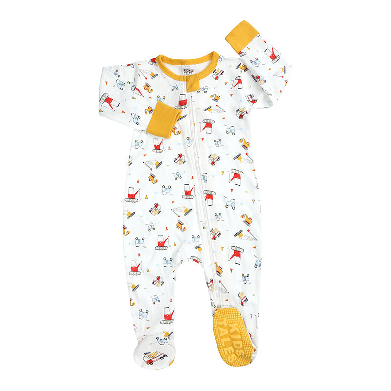 Baby Romper Vehicle Cotton Baby Footwear Zipper Non-Slip Newborn Baby Romper Infant Clothes Bodysuit - Yellow, 0-3 Months