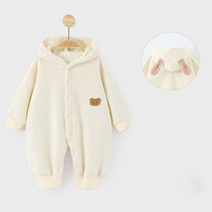 Baby fall and winter warm hooded onesie super cute bear outing clothes - White, 2-3 Years