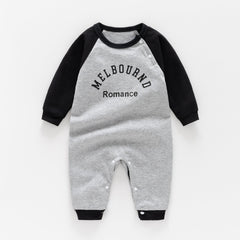 Baby Boy/Girl Letter Print Block Color Fluff Long Sleeve Pullover Romper - Grey, 1-2 Years