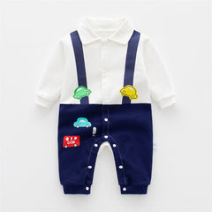 Organic Car Printed Cotton Baby Romper for Spring and Autumn - Blue, 1-2 Years