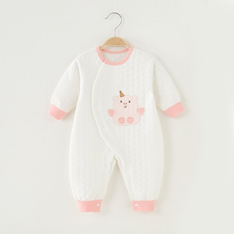 Unisex jumpsuit Spring and Autumn air clamp thin cotton warm baby clothing - Green, 1-2 Years
