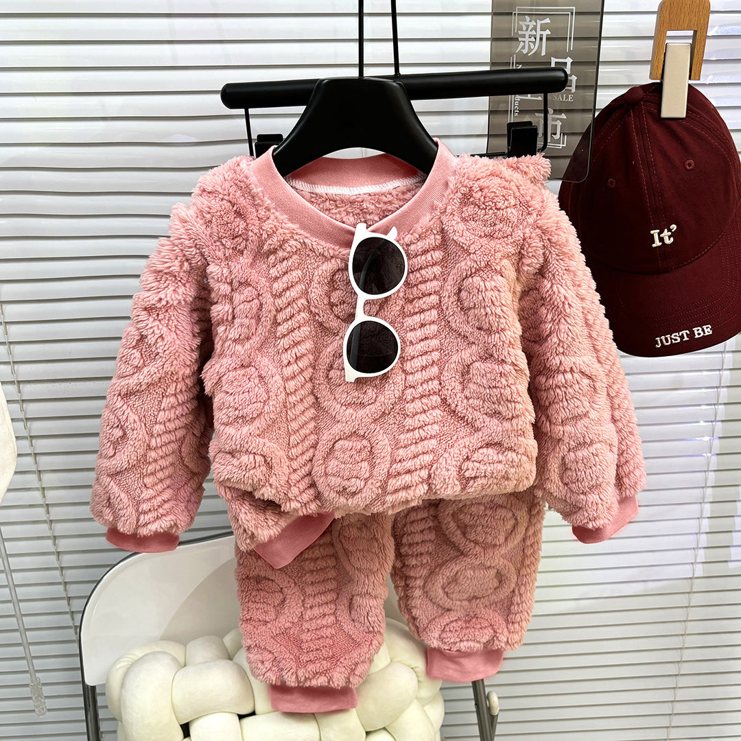 Toddler Kids Boys Girls Winter Long Sleeve Cartoon Prints Fleece Pajamas Tops Pants - Lavender, 8-9 Years