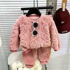 Toddler Kids Boys Girls Winter Long Sleeve Cartoon Prints Fleece Pajamas Tops Pants - Lavender, 8-9 Years