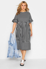 Striped Women Long Dress - M, Blue