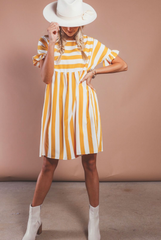 Sweetly Striped Baby Doll Dress - M, Yellow