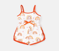 Naia Toddler Girl Rainbow Print Bowknot Design Slip Rompers - Orange, 3-4 Years