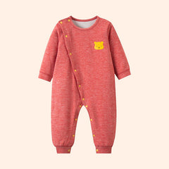 Autumn and winter baby boys and girls with velvet warm clothing German velvet heating thickened onesie wear crawling clothes - Red, 1-2 Years