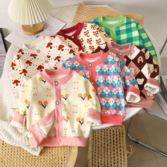Autumn and winter new children's knitted coat boys and girls baby warm cardigan thickened sweater - Maroon, 1-2 Years